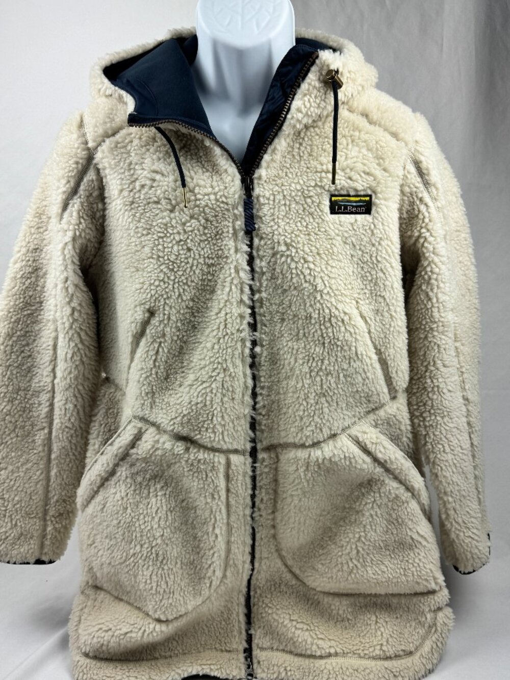 L.L.Bean Women Size M Full Zip Sherpa Fleece Hoodie Cream 508967